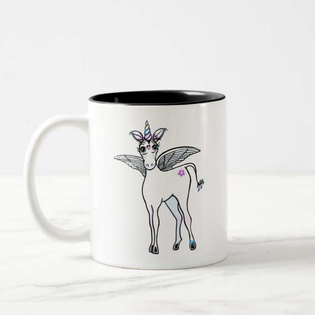Niedliches Einhorn zeichnend Zweifarbige Tasse (Links)