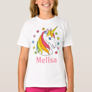 Niedliches Einhorngesicht und Sterne mit Kid-Namen T-Shirt