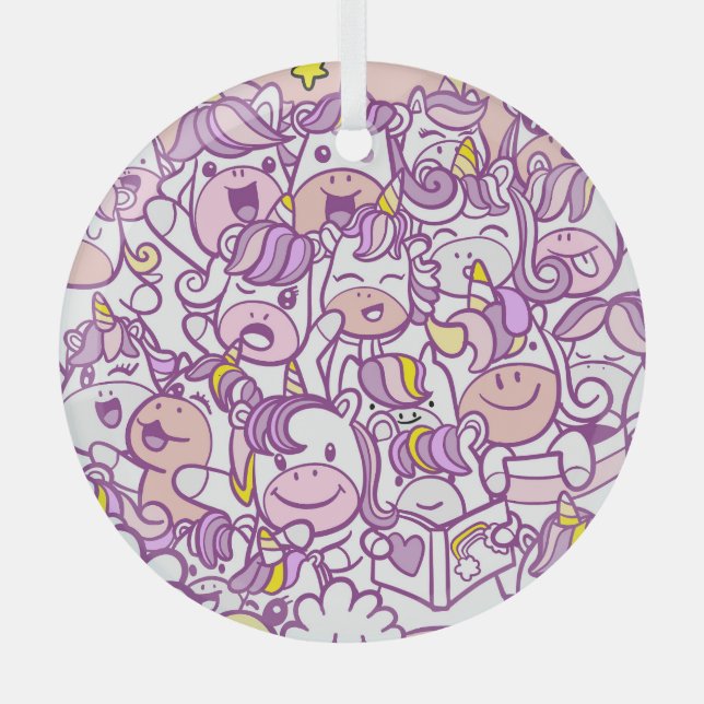 Niedliches Einhornpony: Zauberdoodle-Sammlung Ornament Aus Glas (Vorderseite)