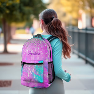 Niedliches Einhornsilber-Glitzer-Monogramm Bedruckter Rucksack