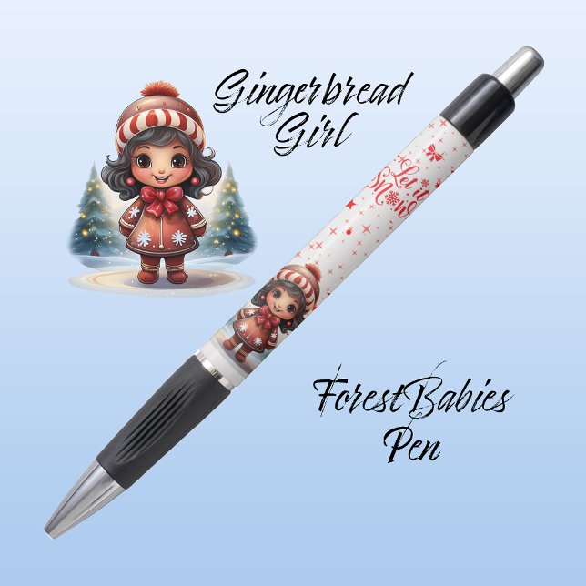 Niedliches, einzigartiges Lebkuchenmädchen, Schnee Kugelschreiber (Gingerbread Girl, Christmas Trees, "Let it Snow" Sparkle Stars, Xmas Holiday Season ForestBabies Pen)