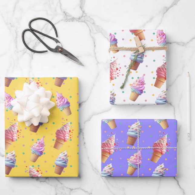 Niedliches Eis-Party-Design Geschenkpapier Set (Vorderseite)