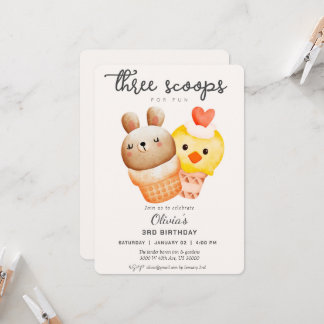 Niedliches Eis zum dritten Geburtstag Einladung