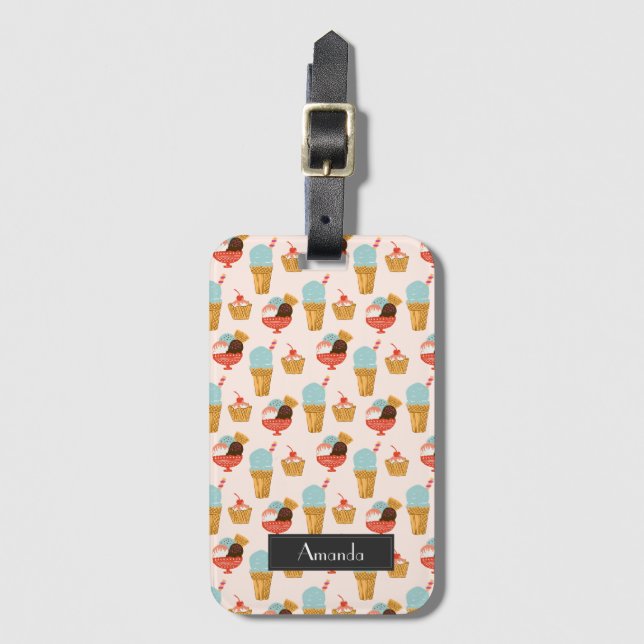 Niedliches Eiscreme-Gekritzel-Muster | addieren Gepäckanhänger (Vorderseite Vertikal)