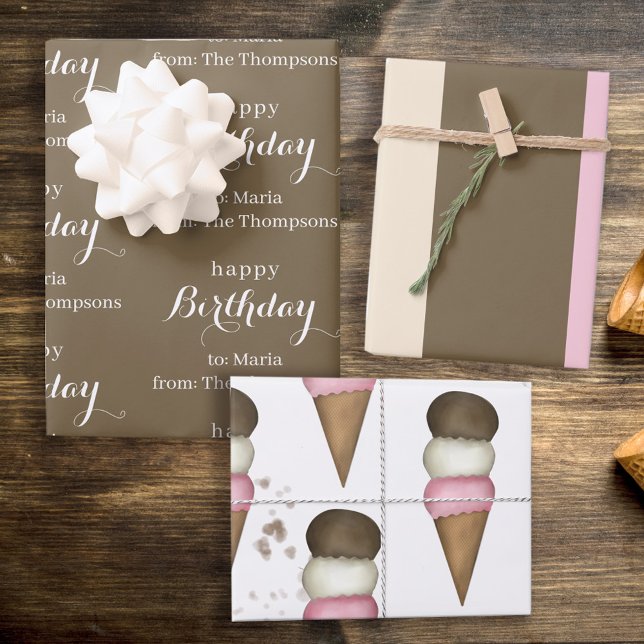 Niedliches Eiscreme-Kone-Muster in neapolitanische Geschenkpapier Set (Von Creator hochgeladen)