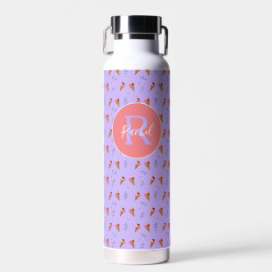 Niedliches Eiscrememuster Lila mit Monogrammname Trinkflasche