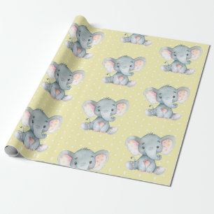 Niedliches Elefant Baby Gelb und Grau Geschenkpapier