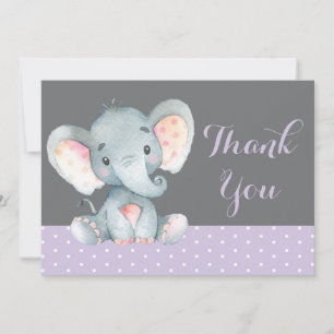 Niedliches Elefant Baby Girl Lila und grau Dankeskarte