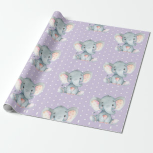 Niedliches Elefant Baby Girl Lila und grau Geschenkpapier