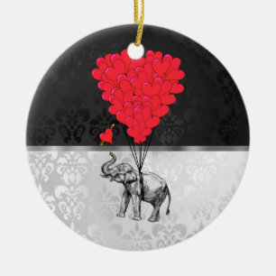 Niedliches Elefant- und Liebeherz auf Grau Keramik Ornament