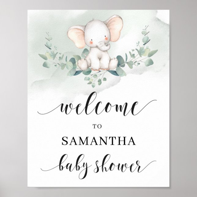 Niedliches Elefantengrün Euclayptus-Blätter Begrüß Poster (Vorne)