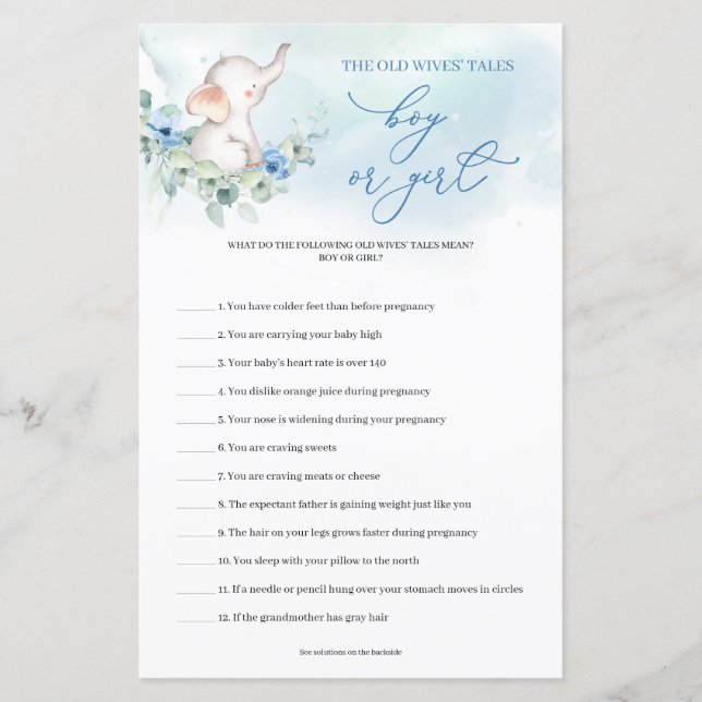 Niedliches Elefantenspiel "Guess Boy or Girl" (Vorderseite)