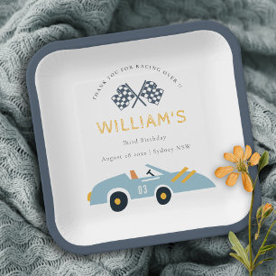 Niedliches, elegantes blaues Race Car Kinder jeden Pappteller