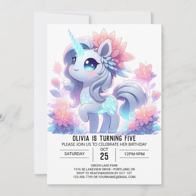 Niedliches Elegantes Einhorn Einladung (Vorderseite)