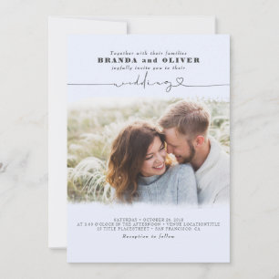 Niedliches elegantes Foto Overlay Dusty Blue Weddi Einladung