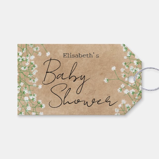 Niedliches elegantes Gipskraut Floral Boho Babydus Geschenkanhänger (Vorderseite (Horizontal))