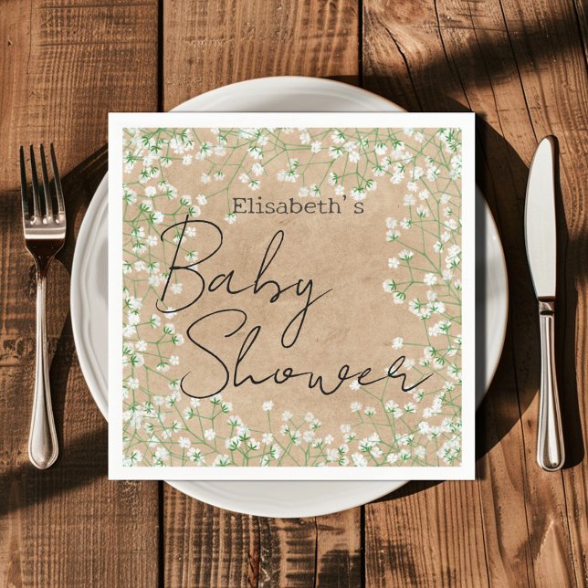 Niedliches elegantes Gipskraut Floral Boho Babydus Serviette (Von Creator hochgeladen)