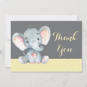 Niedliches Elephant Baby Gelb und Grau Dankeskarte