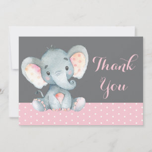 Niedliches Elephant Baby Girl Pink und Gray Dankeskarte