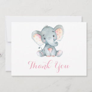 Niedliches Elephant Baby Girl Pink und Gray Dankeskarte