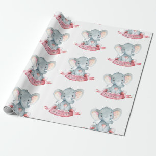 Niedliches Elephant Baby Girl Pink und Gray Geschenkpapier