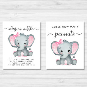 Niedliches Elephant Baby Girl Shower Games Poster Bilderwand Sets