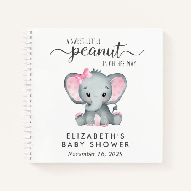 Niedliches Elephant Baby Girl Shower Guest Book Notizbuch (Vorderseite)