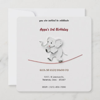 Niedliches Elephant Balancing on Rope Personalisie Einladung
