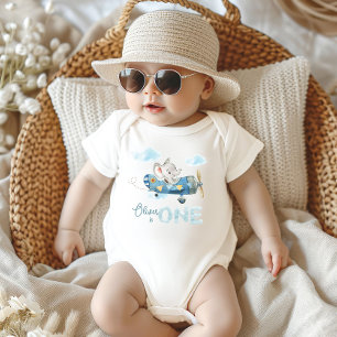 Niedliches Elephant Blue Flugzeug Eins 1. Geburtst Baby Strampler