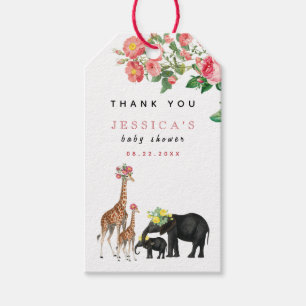 Niedliches Elephant & Giraffe Floral Baby Shower G Geschenkanhänger
