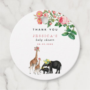 Niedliches Elephant & Giraffe Floral Baby Shower G Geschenkanhänger