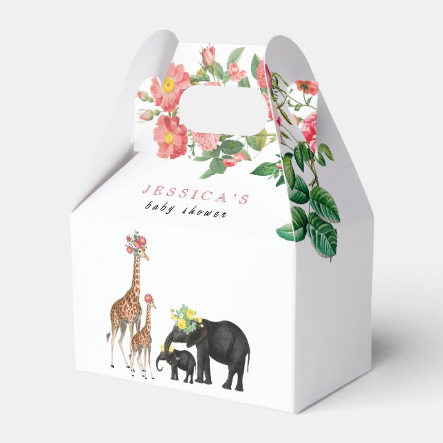 Niedliches Elephant & Giraffe Floral Baby Shower G Geschenkschachtel (Vorderseite)