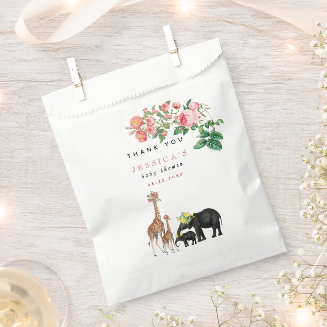 Niedliches Elephant & Giraffe Floral Baby Shower G Geschenktütchen (Ausgeschnitten)