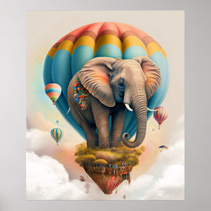 Niedliches Elephant Hot Air Ballon Whimsical Tier Poster