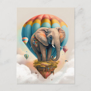 Niedliches Elephant Hot Air Ballon Whimsical Tier Postkarte