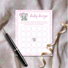 Niedliches Elephant-Rosa-Baby-Bingo-Spiel