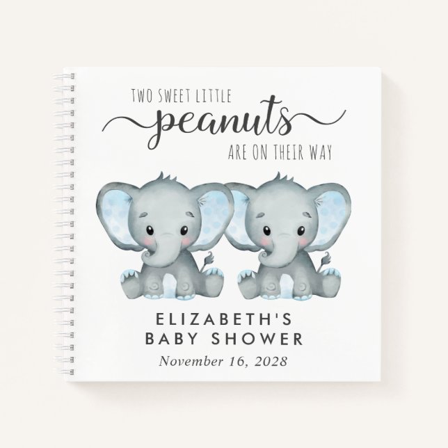 Niedliches Elephant Twin Boys Baby Shooting Guest  Notizbuch (Vorderseite)