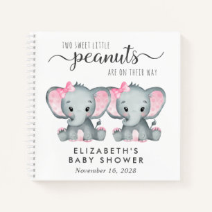 Niedliches Elephant Twin Girls Baby Shooter Gästeb Notizbuch