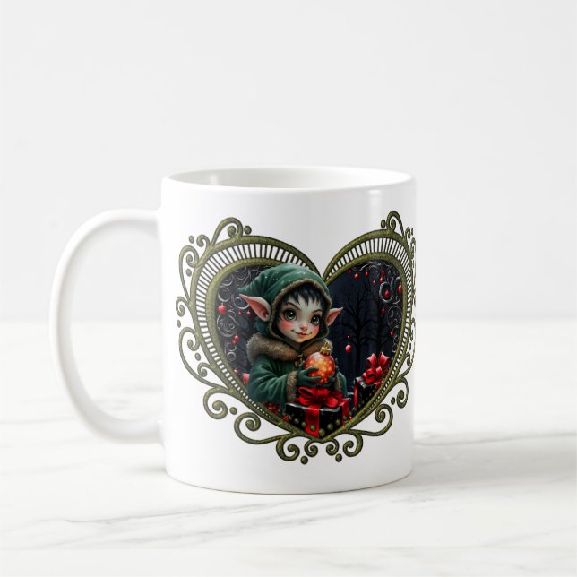 Niedliches Elfskind in grüner Hülle Kaffeetasse (Links)