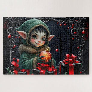 Niedliches Elfskind in grüner Hülle Puzzle