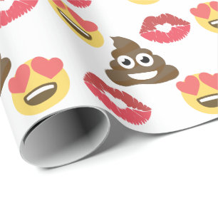 Niedliches Emoji in der Liebe, Kack Emoji & Küsse Geschenkpapier