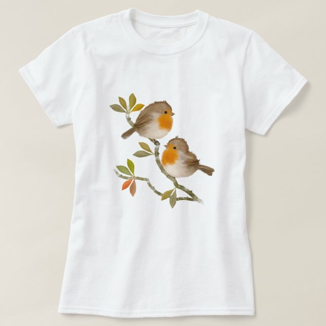 Niedliches Englisch Robin Birds T Shirt (Design vorne)