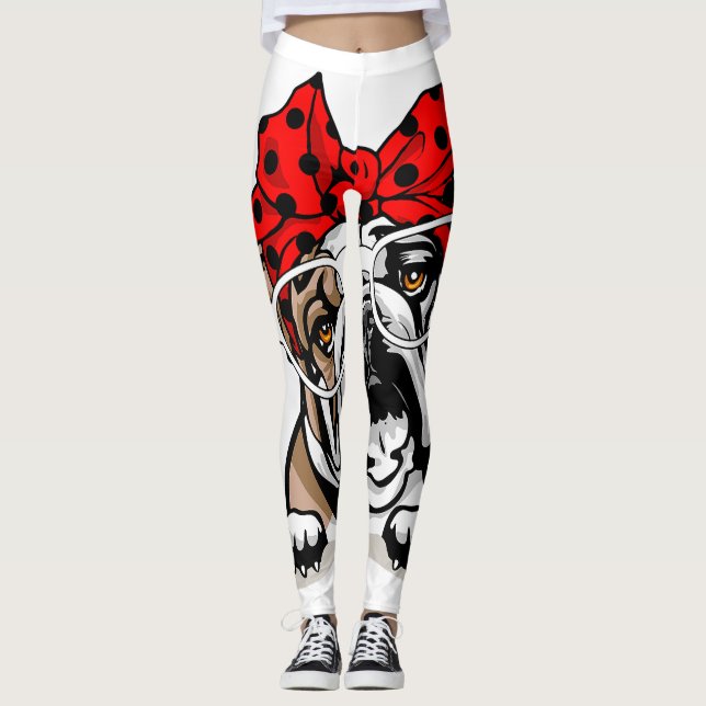 Niedliches englisches Bulldog Xmas Kariertes Headb Leggings (Vorderseite)