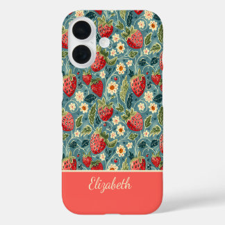 Niedliches Erdbeerdesign mit individuelle Name iPhone 16 Hülle