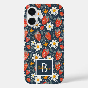 Niedliches Erdbeerdesign mit individuelle Name iPhone 16 Hülle
