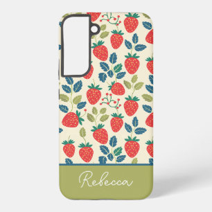 Niedliches Erdbeerdesign mit individuelle Name Samsung Galaxy Hülle