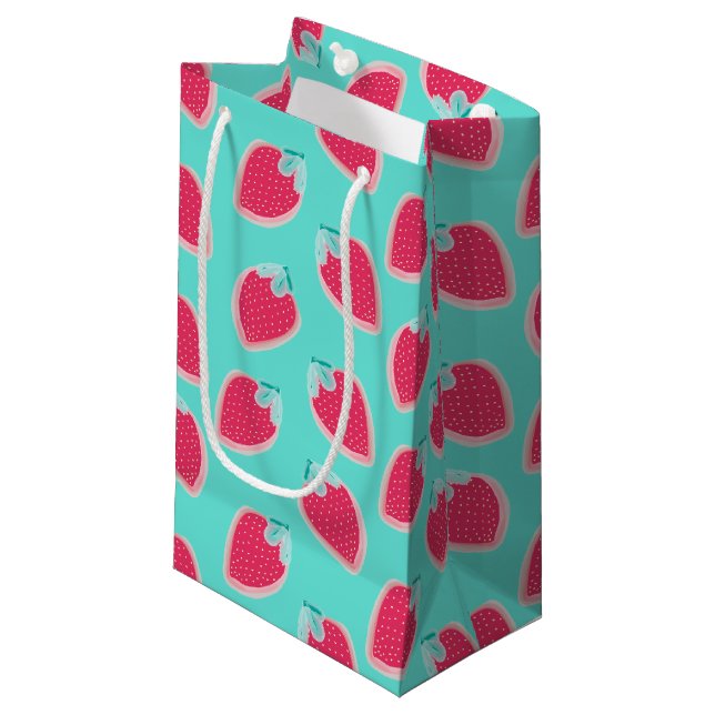 Niedliches Erdbeerfruchtmuster Kleine Geschenktüte (Vorderseite Schrägansicht)