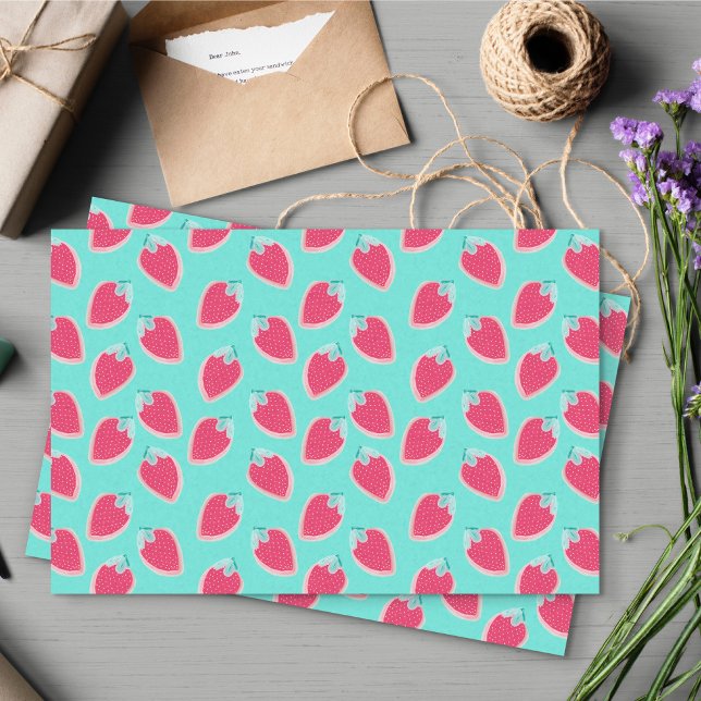 Niedliches Erdbeerfruchtmuster Seidenpapier (Blue and Pink Strawberry Pattern Tissue Paper Sheets)
