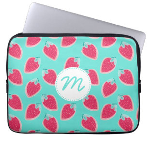 Niedliches Erdbeerfruchtmuster und Monogramm Laptopschutzhülle