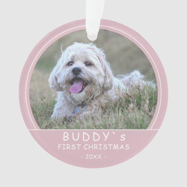 Niedliches Erstes Weihnachtsfest Pink Welpe Hund F Ornament (Vorderseite)
